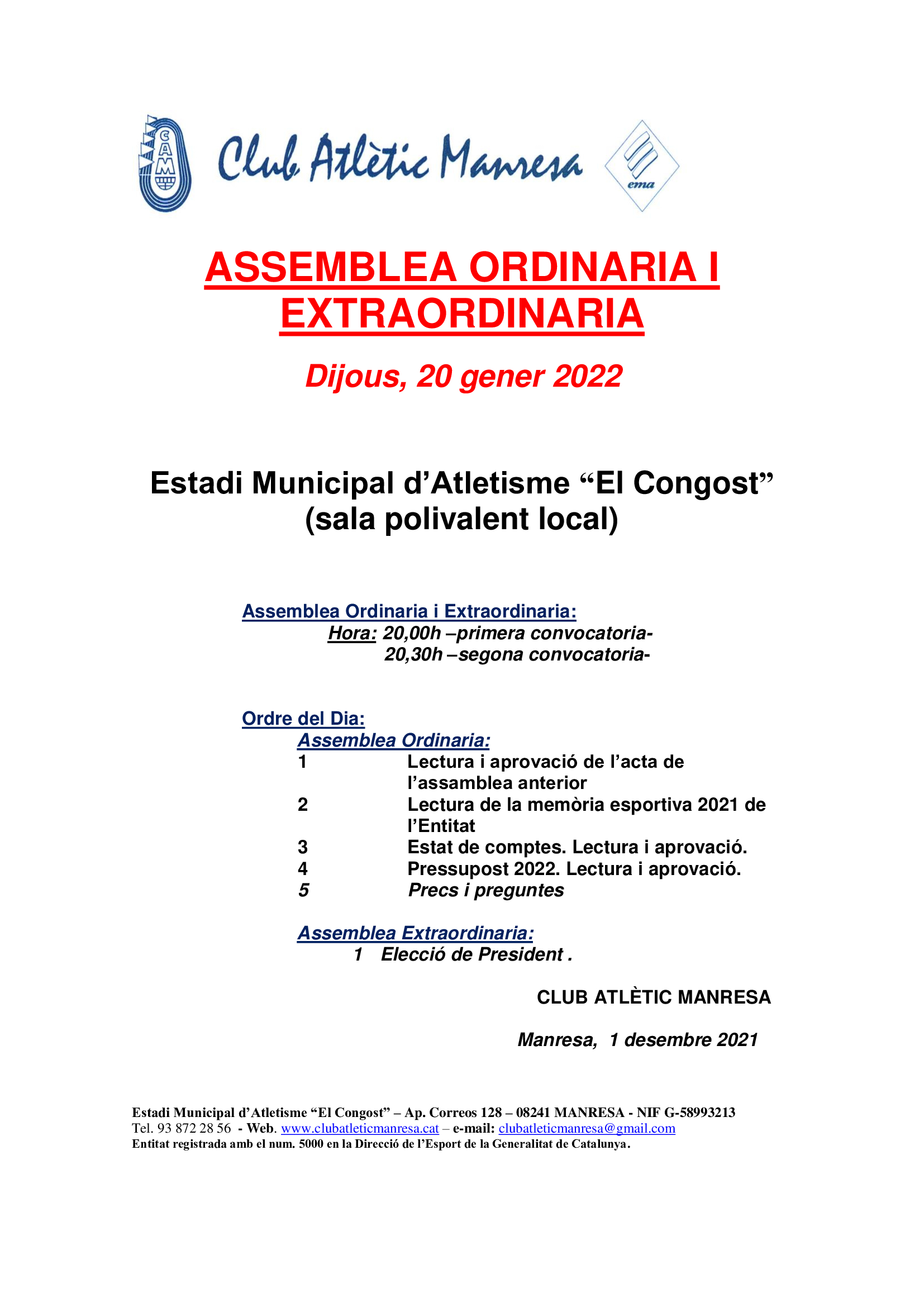 CONVOCATORIA ASSAMBLEA EXTRAORDINARIA 2022 2